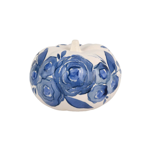 Viva by Vietri Blue Camellia Figural Pumpkin