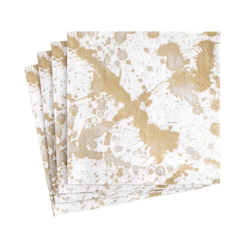 An image of Caspari Gold Splatterware Cocktail Napkins