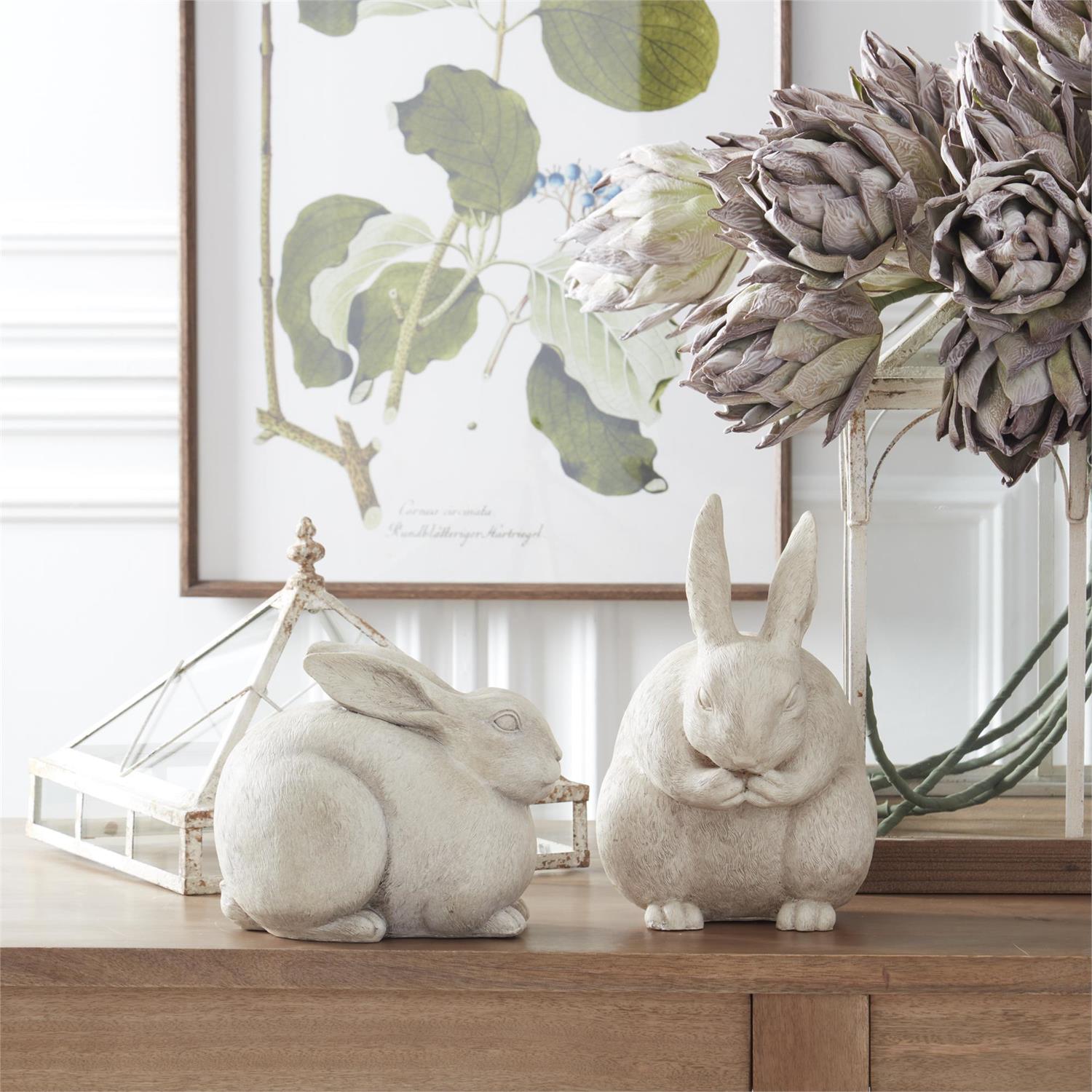K & K White Resin Rabbits - Set of 2