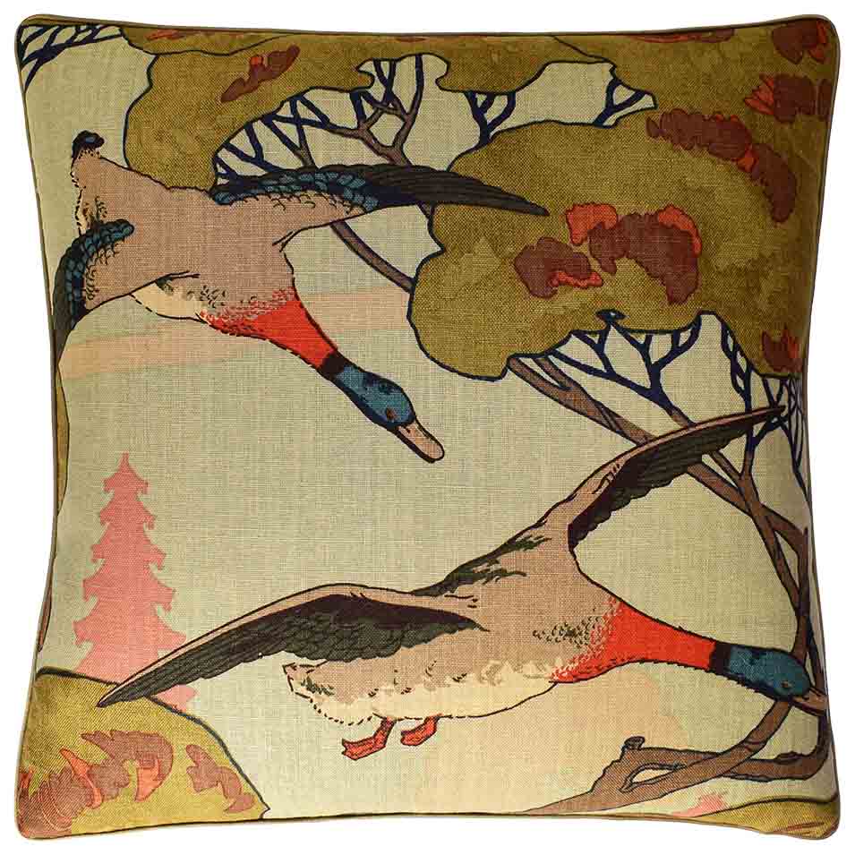 An image of Ryan Studio Flying Ducks 22" Decorative Pillow