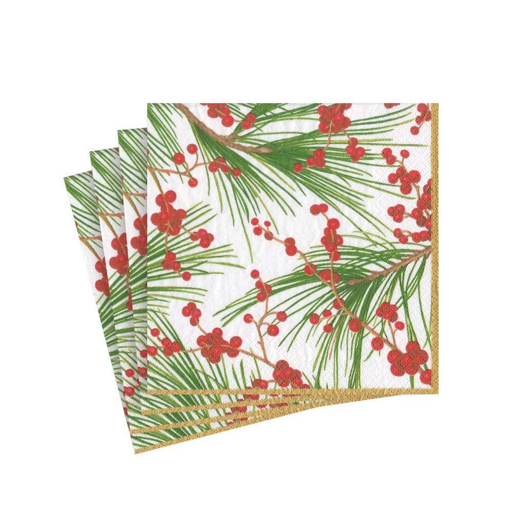 Caspari Berries & Pine Cocktail Napkins