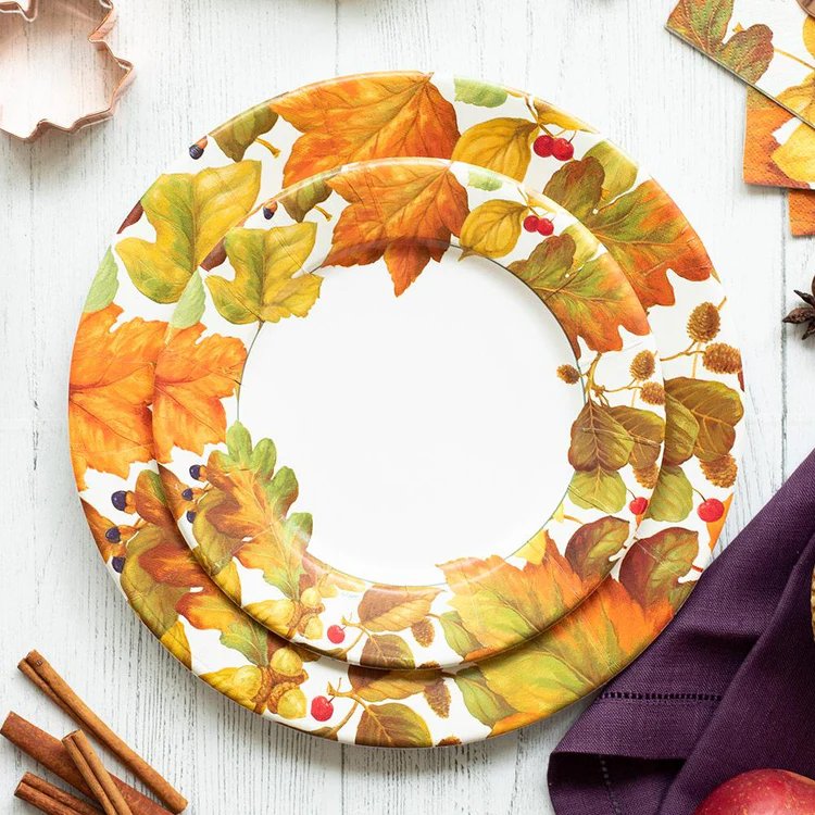 Caspari Autumn Leaves Round Salad & Dessert Plates