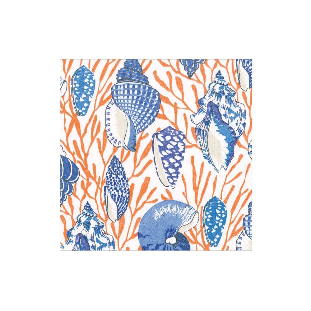 An image of Caspari Shell Toile Cocktail Napkins