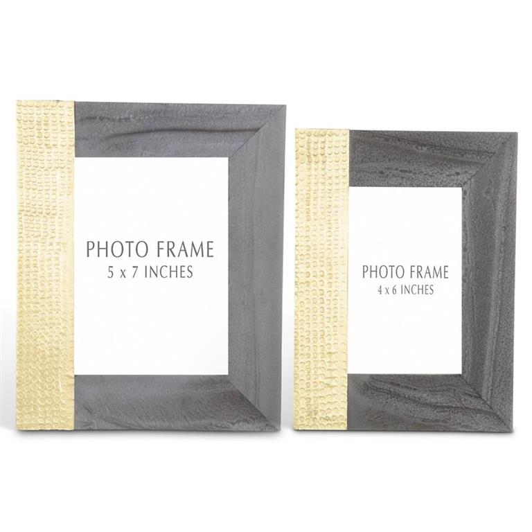 An image of K & K Gray Marbled Resin and Textured Brass Frames - Set of 2