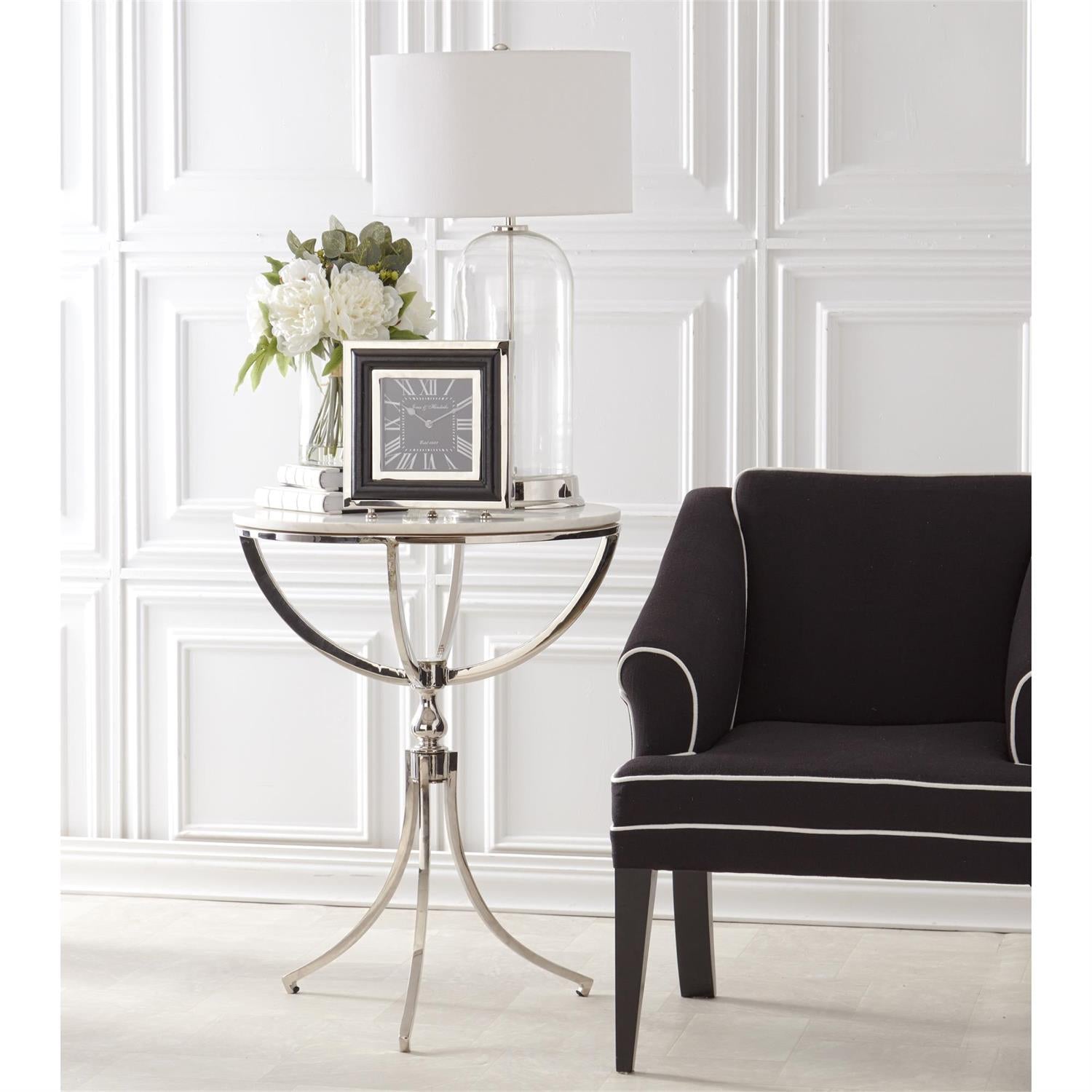 K & K 29.5" Clear Glass Lamp with Silver Metal Spine & White Shade