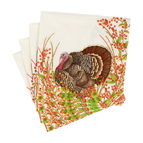 Caspari Turkey and Berries Cocktail Napkin