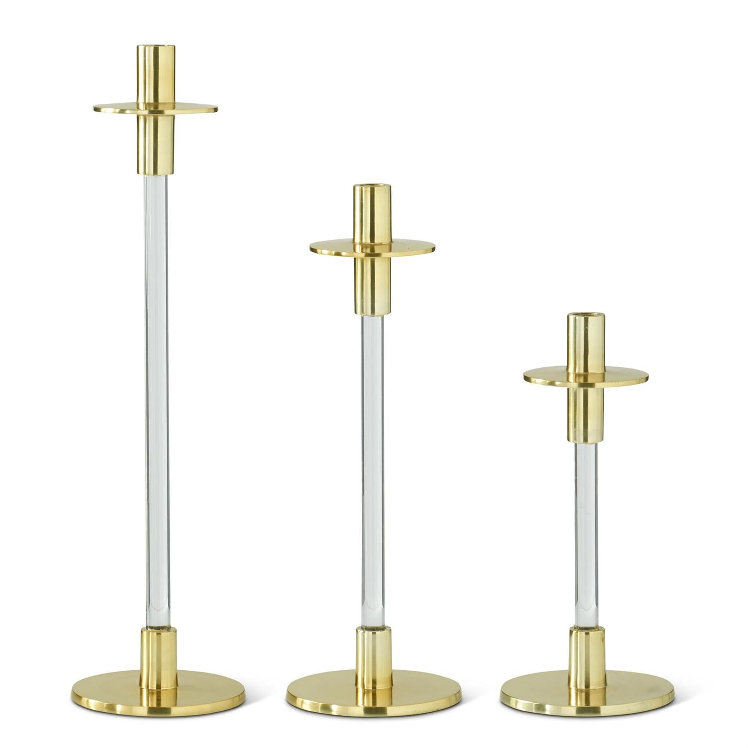 K & K  Acrylic Gold Metal Slender Taper Candleholders - Set of 3