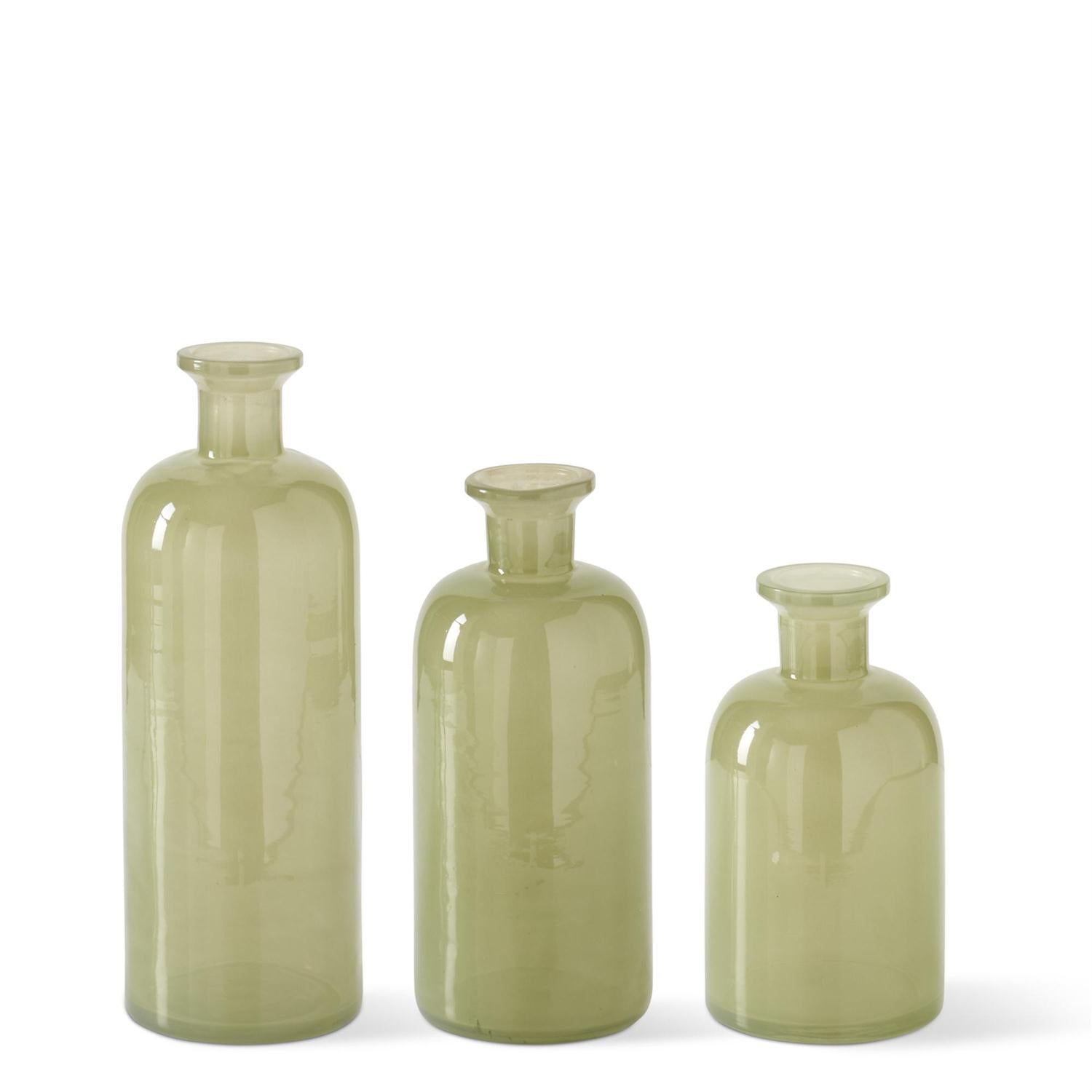 K & K  Medium Green Glass Bottles - Set of 3