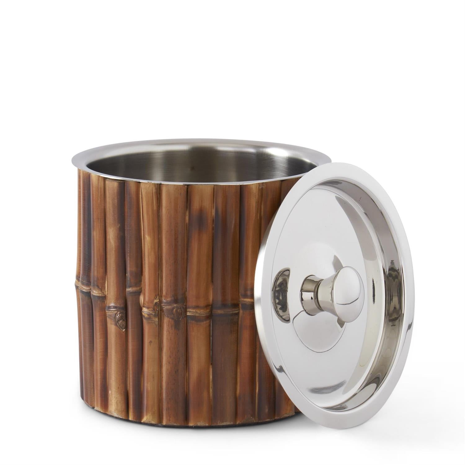 K & K 7" Silver Metal & Bamboo Ice Bucket