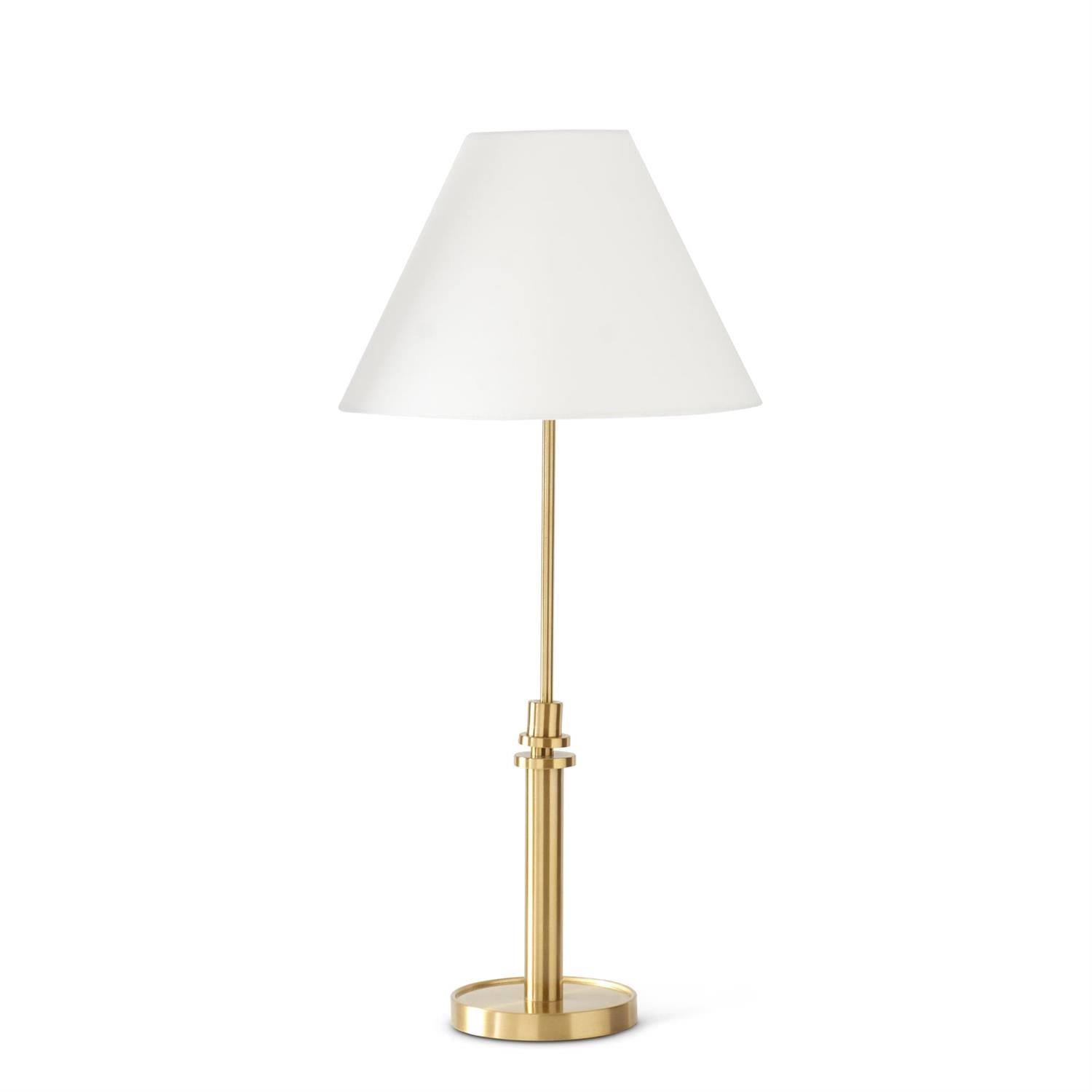 An image of K&K Interiors 32.75" Antique Brass Metal Lamp with White Shade
