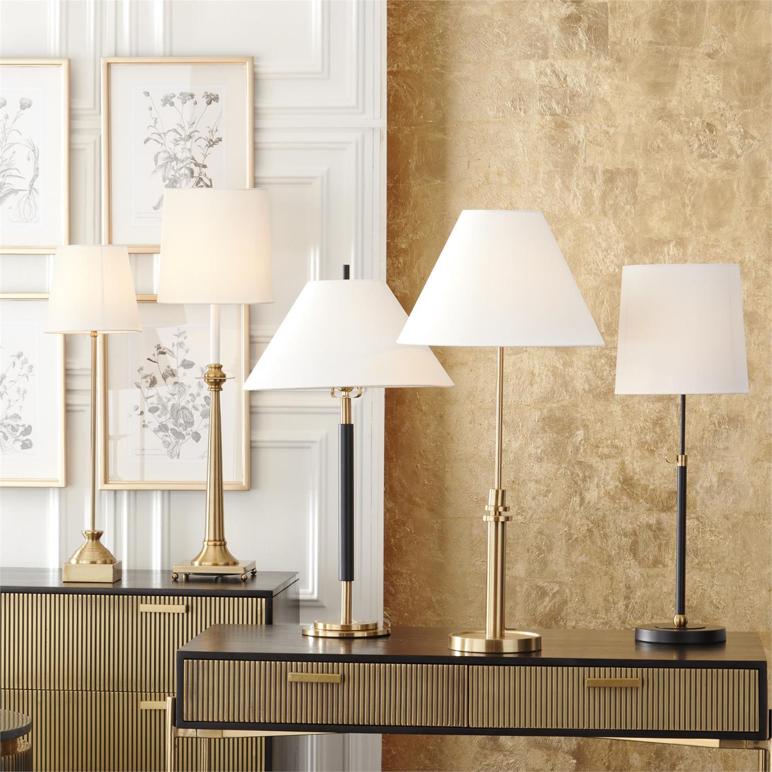 An image of K&K Interiors 32.75" Antique Brass Metal Lamp with White Shade