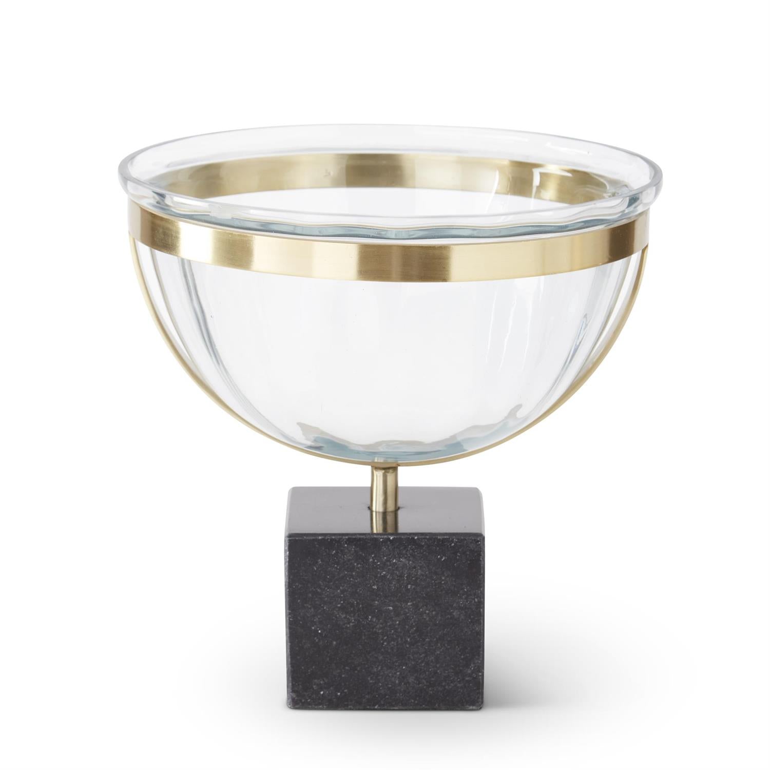 K & K 9.25" Clear Glass Compote in Gold Frame on Square Marble Base