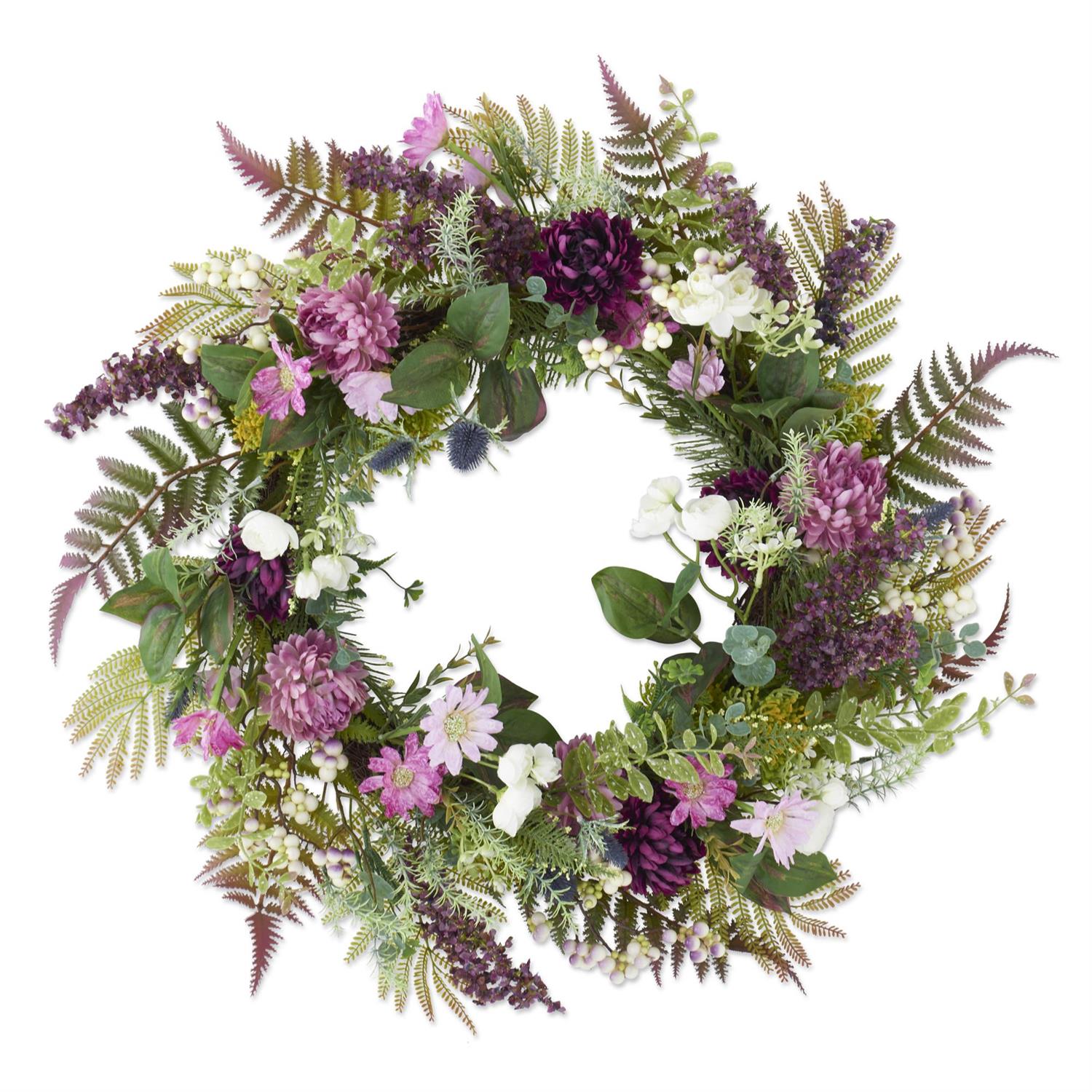 K&K Interiors 26" Purple and White Perennials Spring Wreath