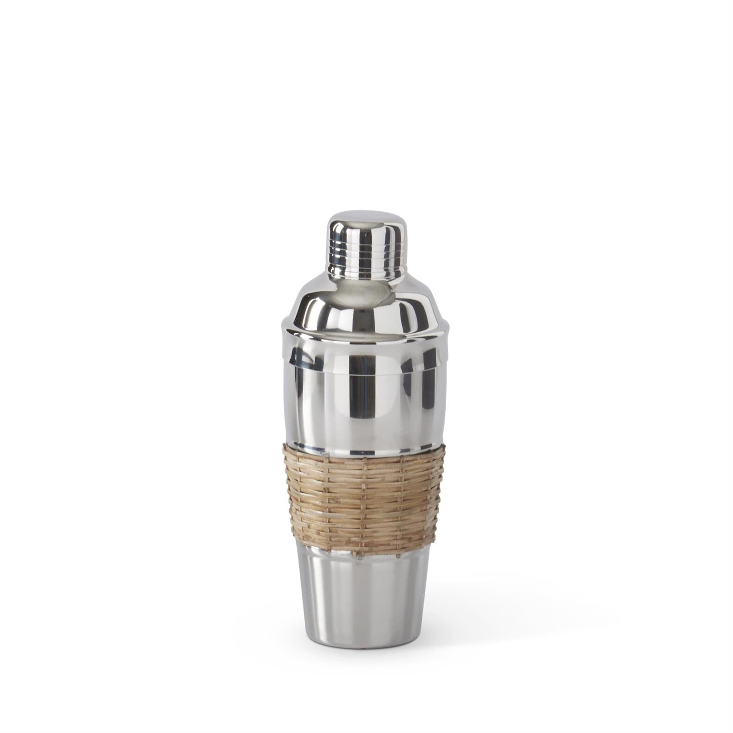 An image of K&K Interiors Silver and Woven Cane Cocktail Shaker