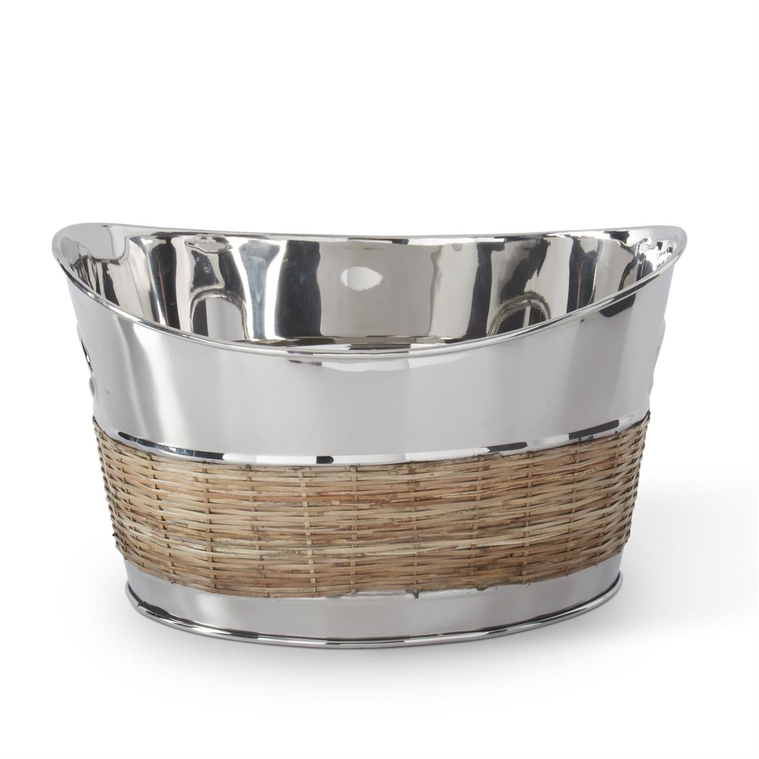 K&K Interiors 8" Silver and Woven Cane Wine Chiller Bucket