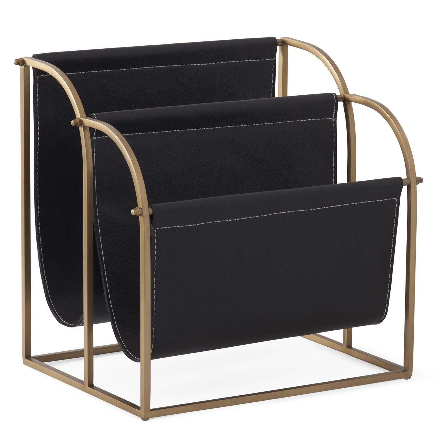 K&K 13" Antique Gold & Black Vegan Leather Magazine Rack