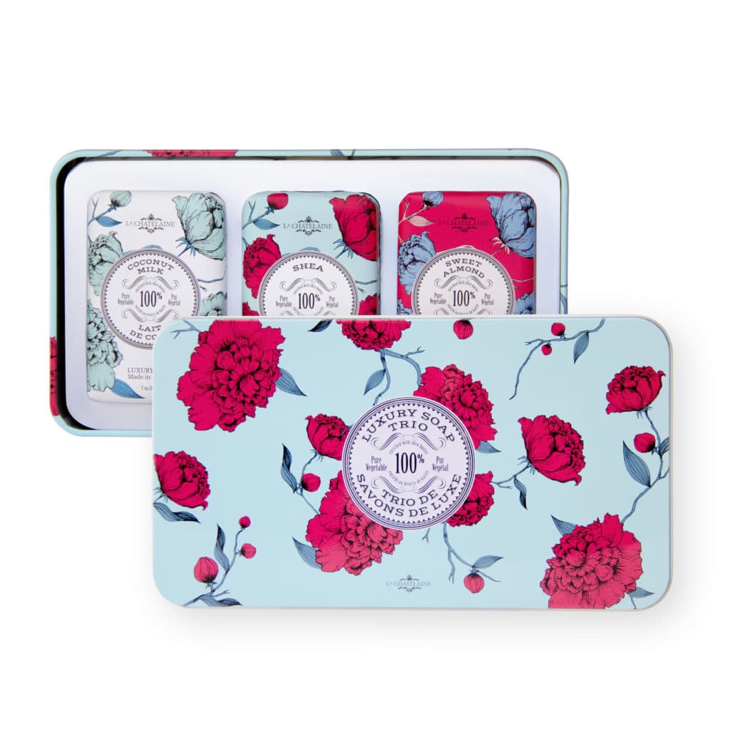 La Chatelaine Luxury Soap Trio Gift Tin - Coconut Milk, Shea, Sweet Almond
