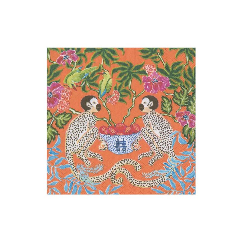 An image of Caspari Monkeys Orange Cocktail Napkins