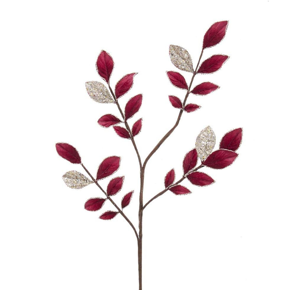 Kurt Adler Burgundy Platinum Leaf Spray