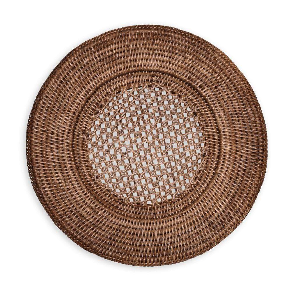 An image of Caspari Rattan Round Plate Charger - Dark Natural