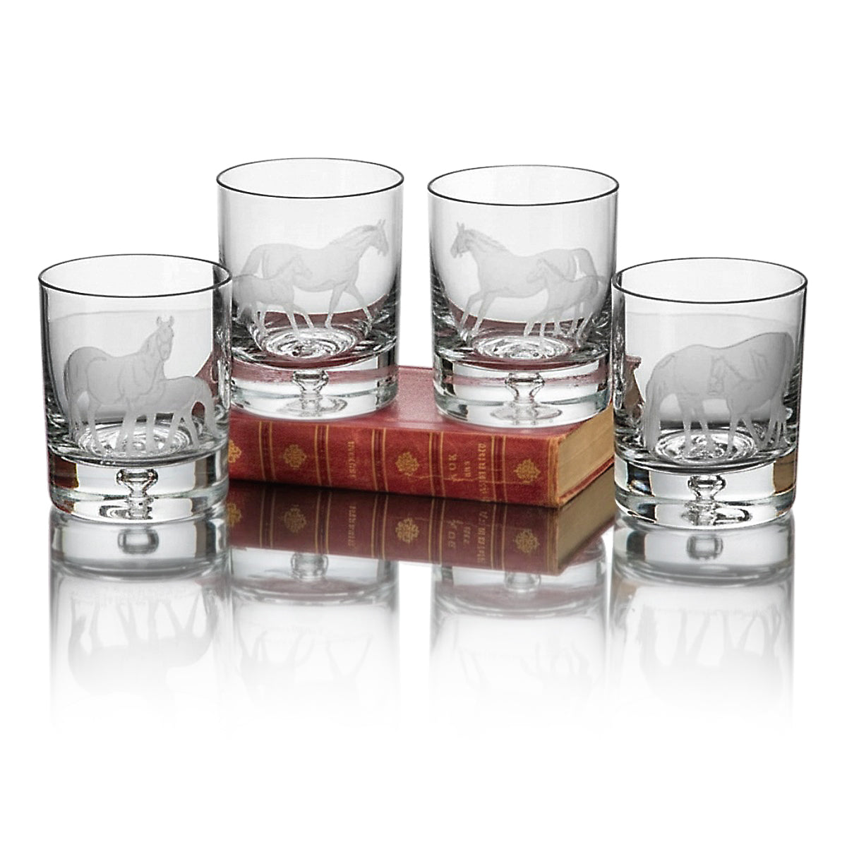 An image of Julie Wear Designs Bluegrass Coll Thoroughbred Old-Fashioned Glass - Set of 4