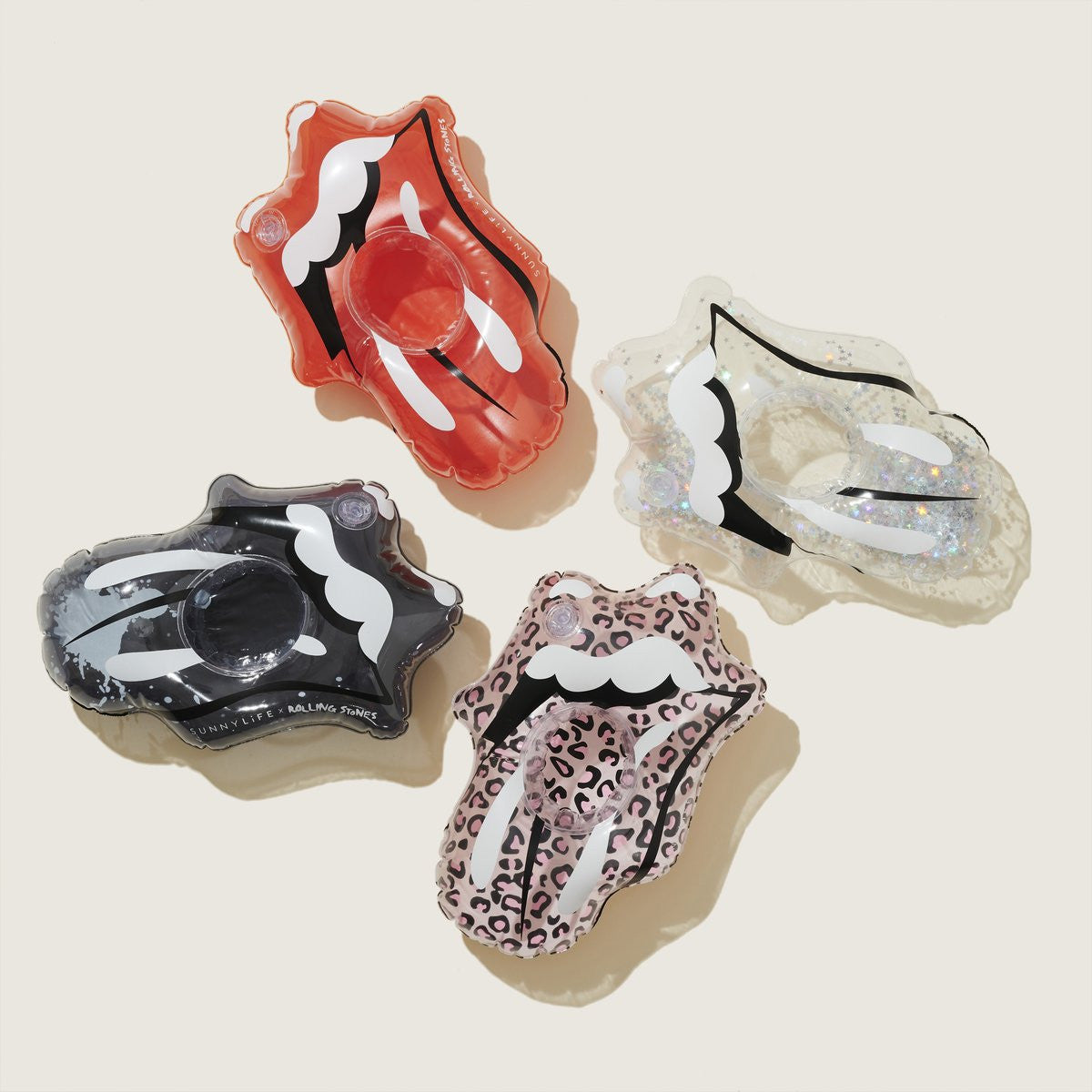 Sunnylife Inflatable Drink Holders Rolling Stones Lips - Set of 4
