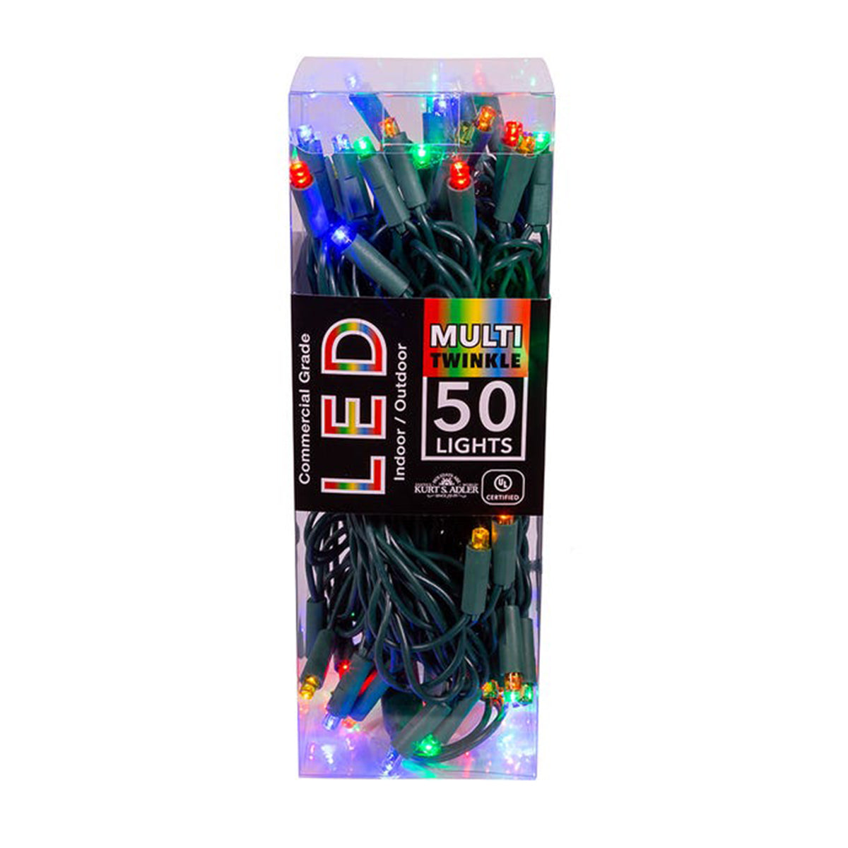 An image of Kurt Adler 50-Light Twinkly LED Green Wire Light Set
