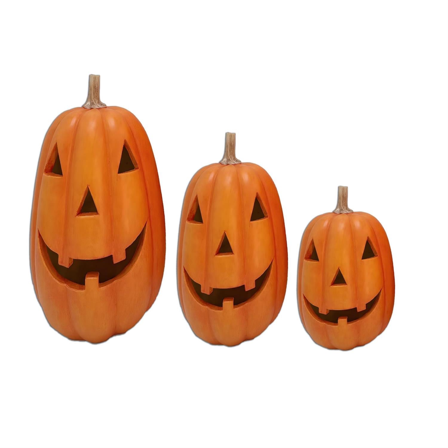 An image of K&K Interiors Orange Resin Jack-o-lanterns - Set of 3
