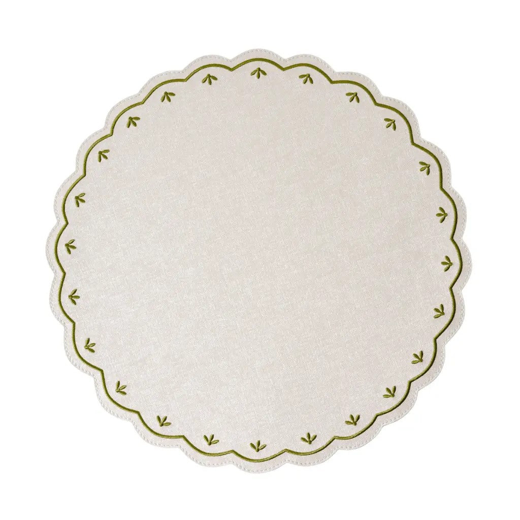 Deborah Rhodes Colette Embroidered Round Scallop Set of 4 Placemats