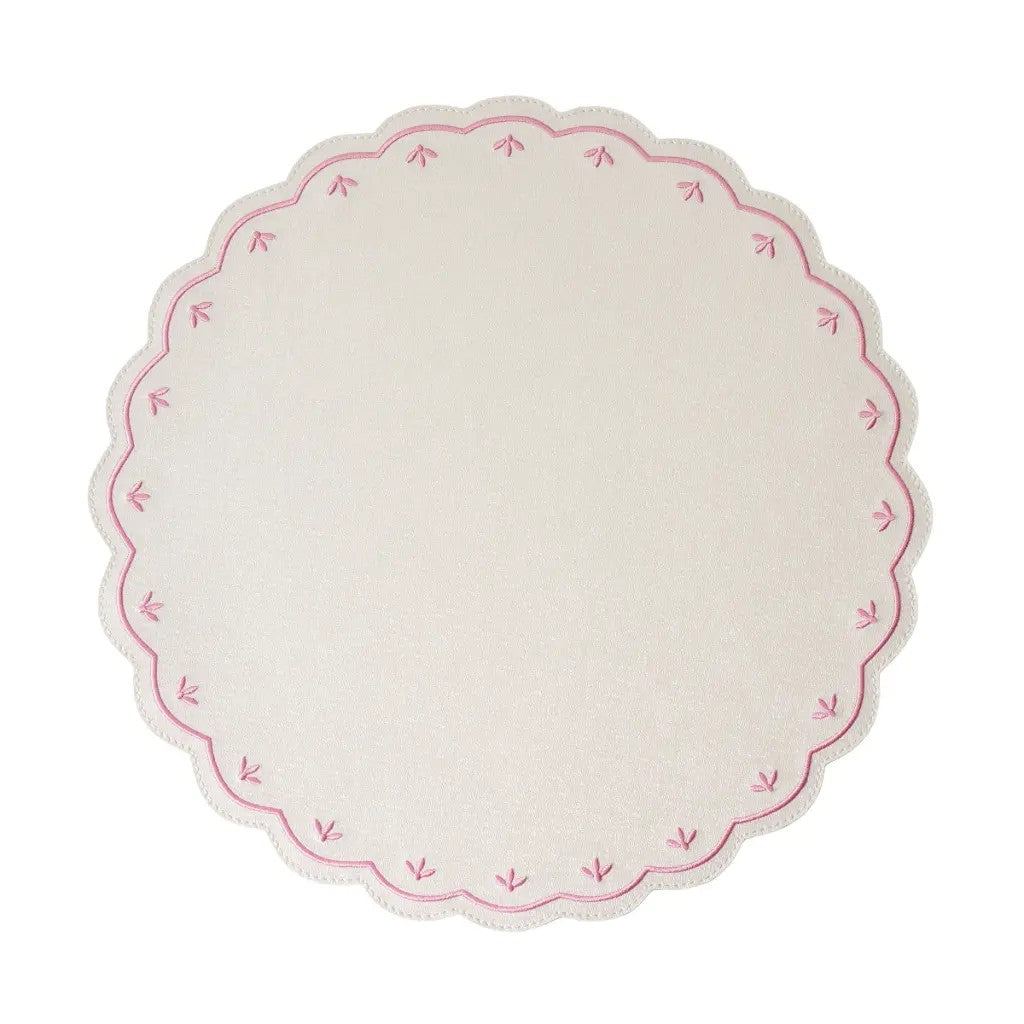 Deborah Rhodes Colette Embroidered Round Scallop Set of 4 Placemats