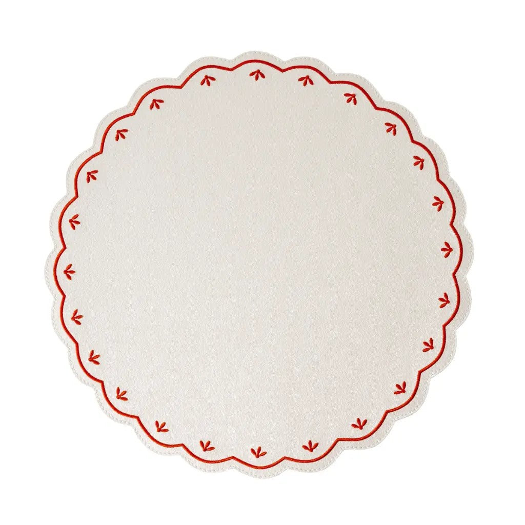 Deborah Rhodes Colette Embroidered Round Scallop Set of 4 Placemats
