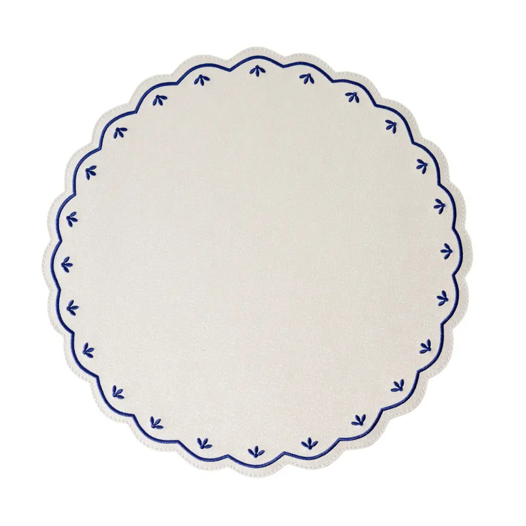 An image of Deborah Rhodes Colette Embroidered Round Scallop Set of 4 Placemats