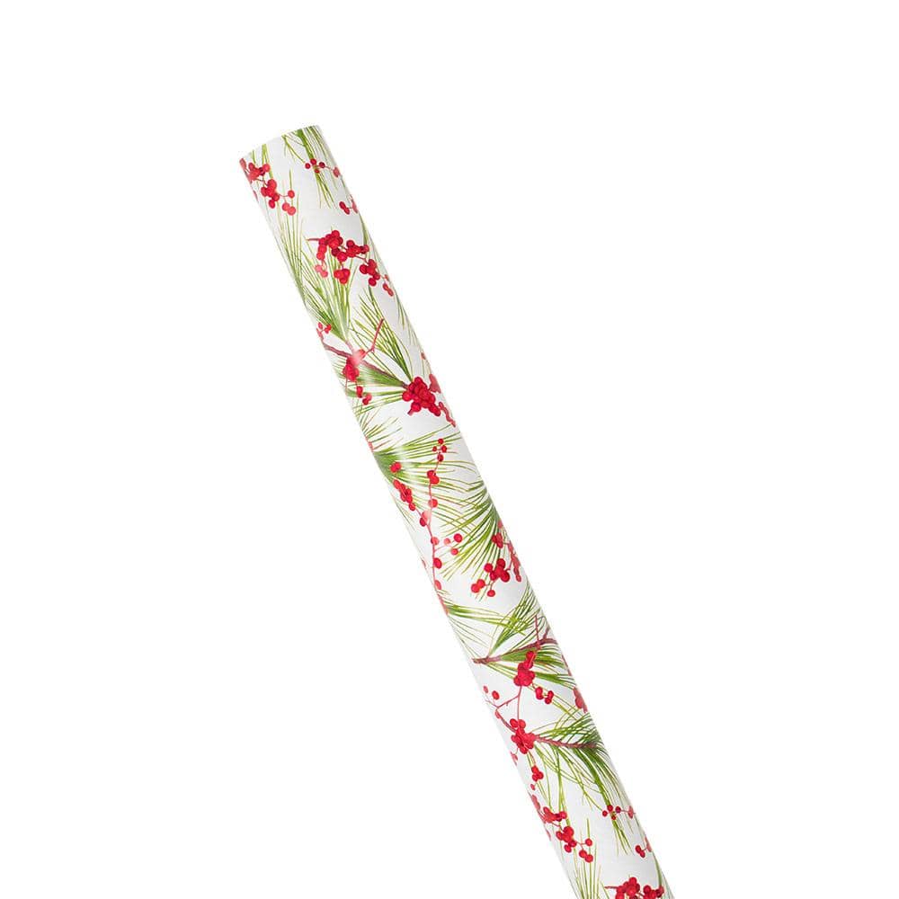 Caspari Berries & Pine White Gift Wrap