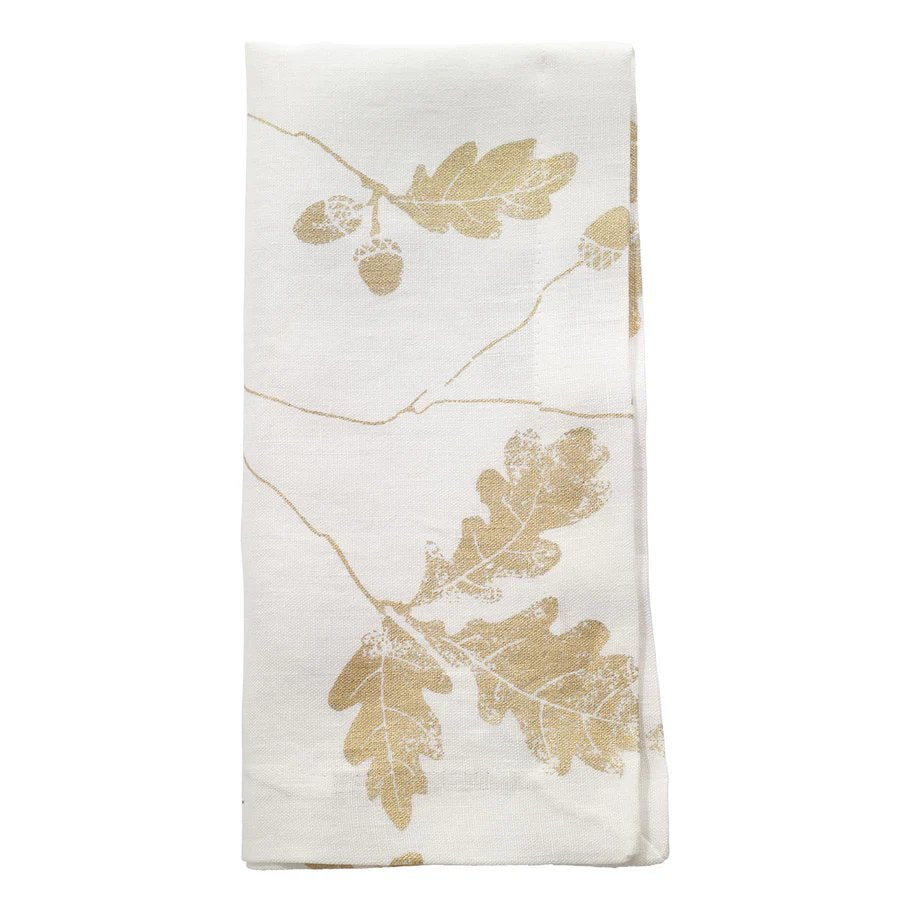 Bodrum Acorn Linen Metallic Print Set of 4 Napkin