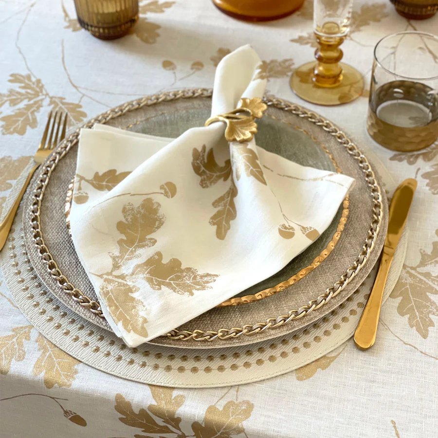 Bodrum Acorn Linen Metallic Print Set of 4 Napkin
