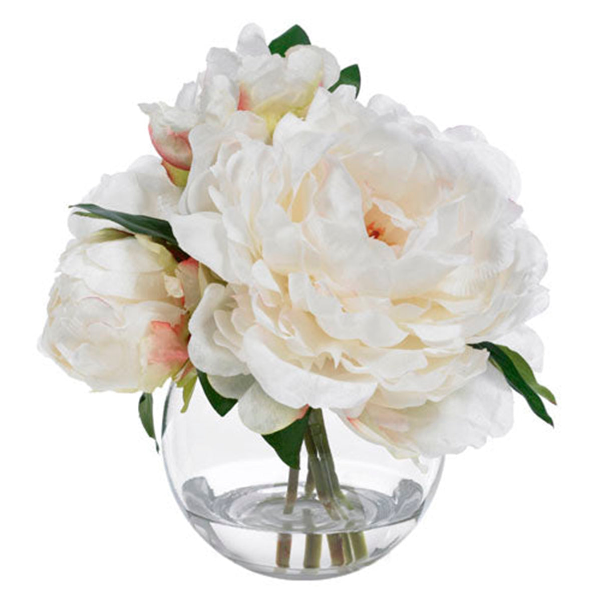 Diane James Blooms Cream Peony Bouquet in glass bowl  - 9"d x 8"h