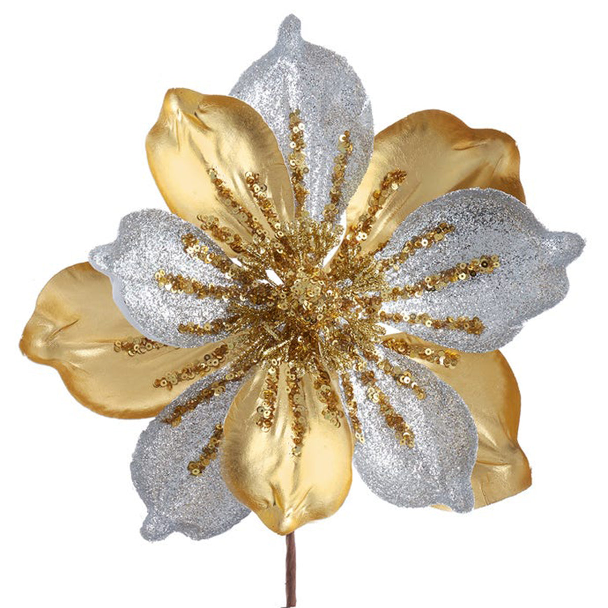 An image of Kurt Adler Leather Glitter Magnolia Pick