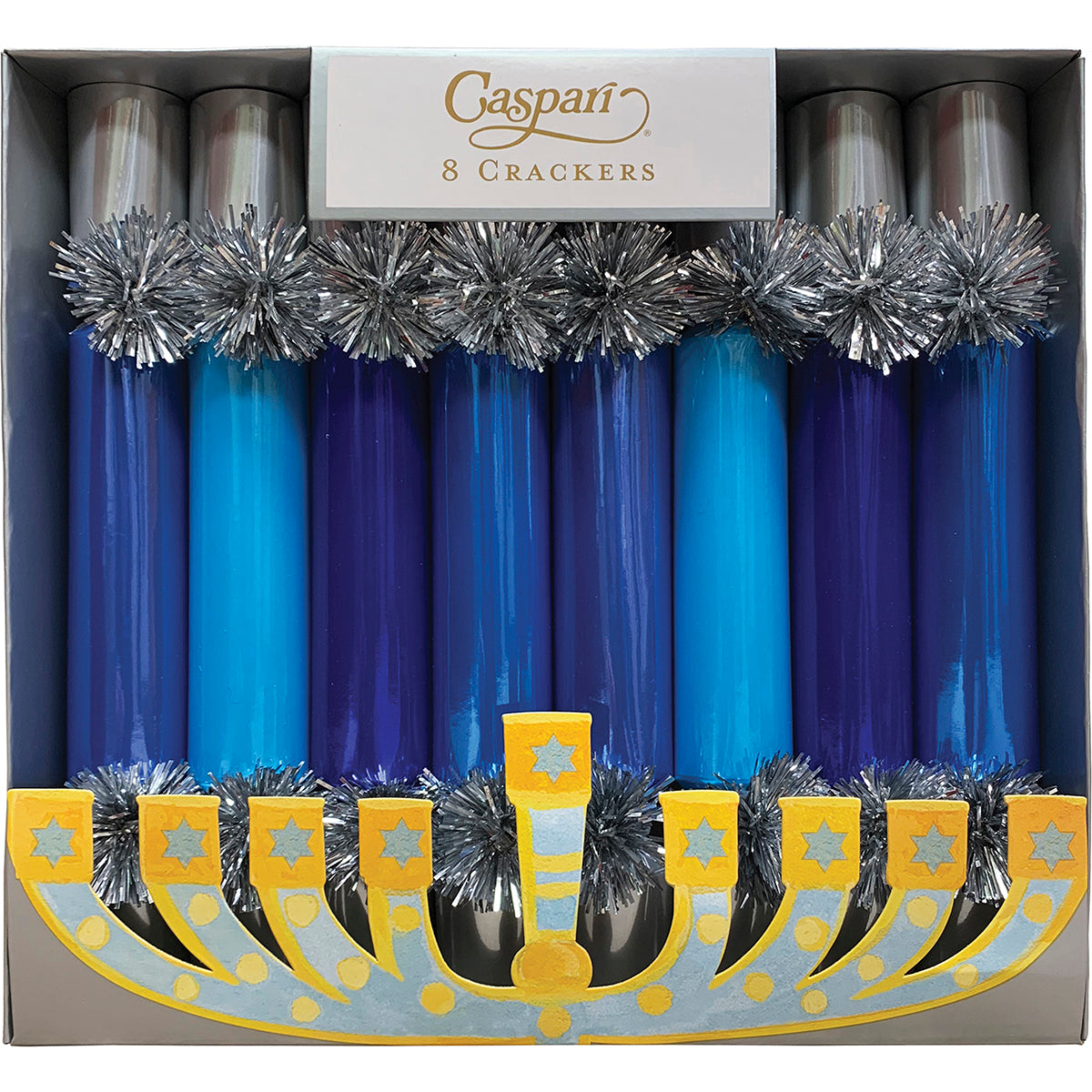 An image of Caspari Hannukah Candles Hannukah Slim Crackers - Box of 8