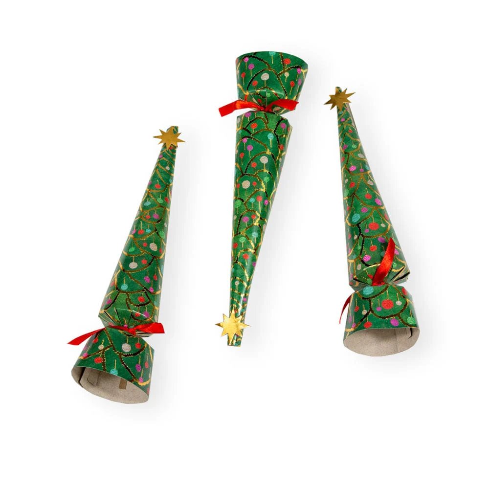 An image of Caspari Merry & Bright Christmas Cone Crackers - Box of 8