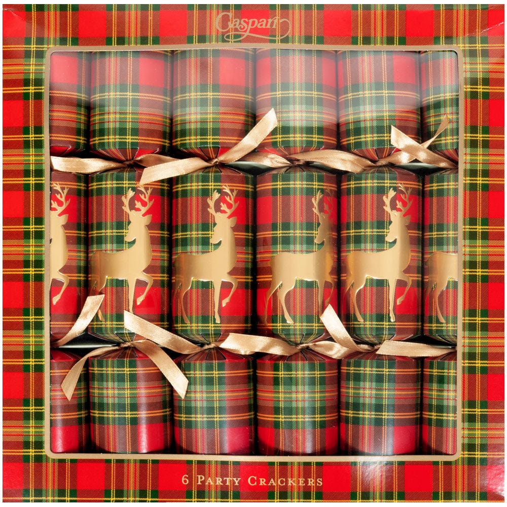 Caspari Reindeer Tartan Red Crackers