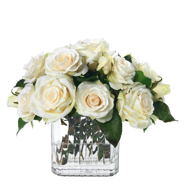 Diane James Mixed roses in ribbed vase - 12"l x 8.5"w x 11"h