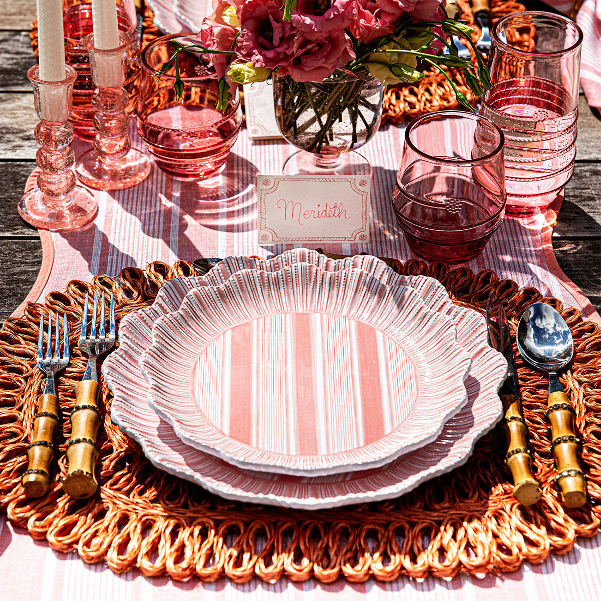 An image of Juliska Cabana Stripe Melamine Dessert / Salad Plate Set of 4