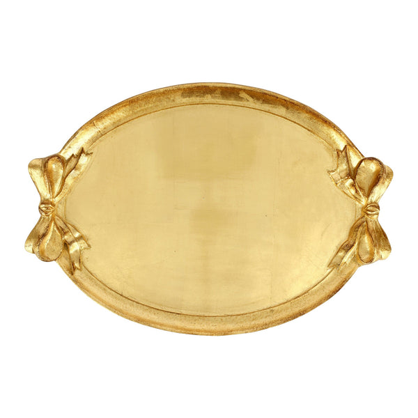 Vietri Florentine Wooden Accessories Gold Bow Handled Oval Tray