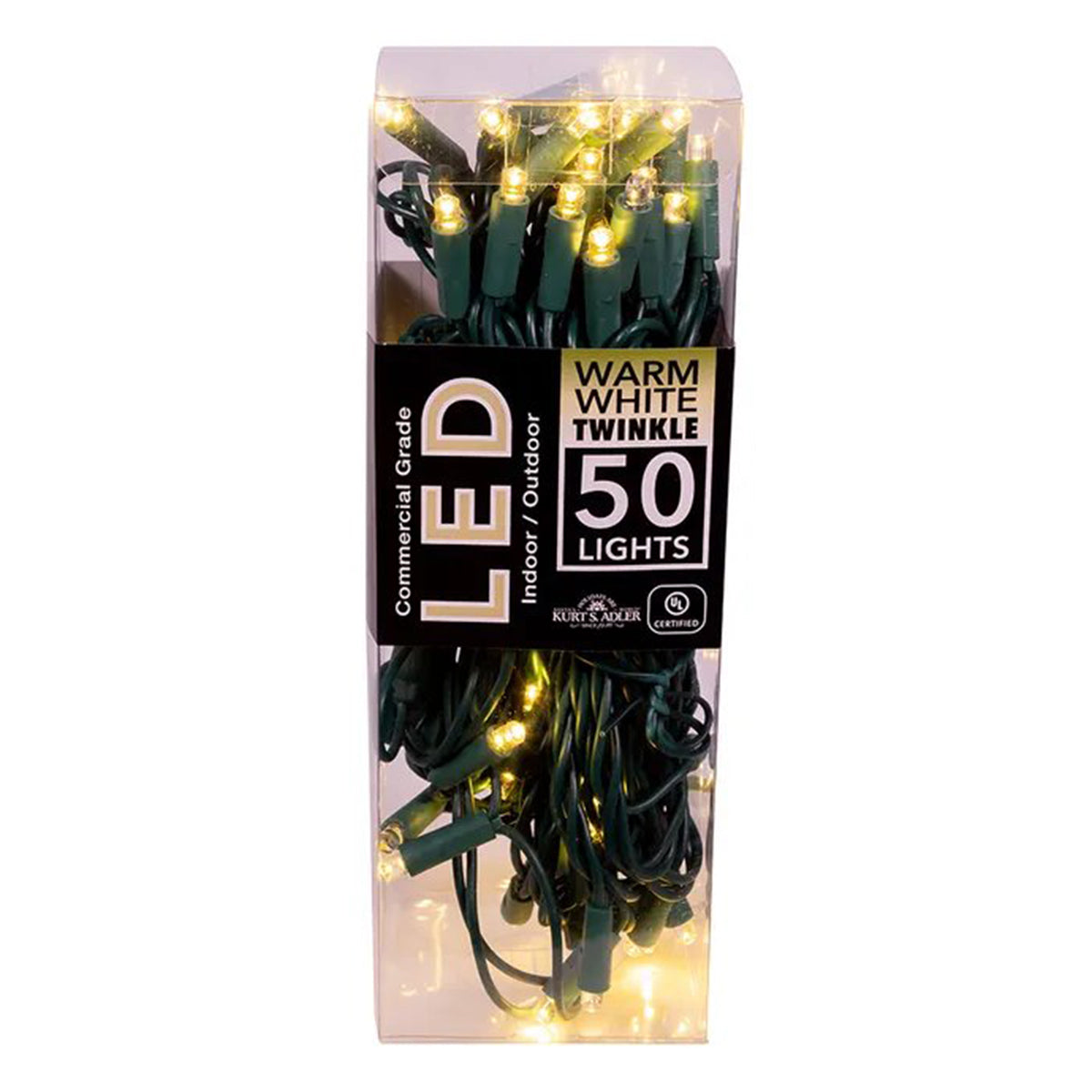 An image of Kurt Adler 50-Light Twinkly LED Green Wire Light Set