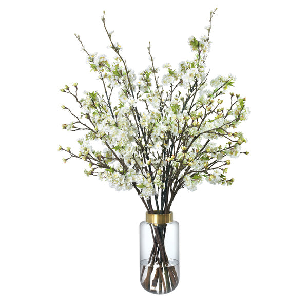 Diane James Mixed blossom branches in tall vase with gold band -36" x 48"