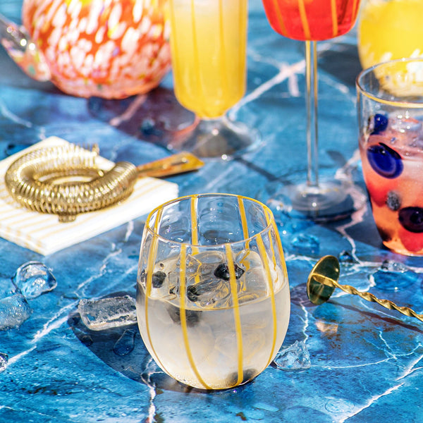 An image of Vietri Nuovo Stripe Stemless Wine Glass