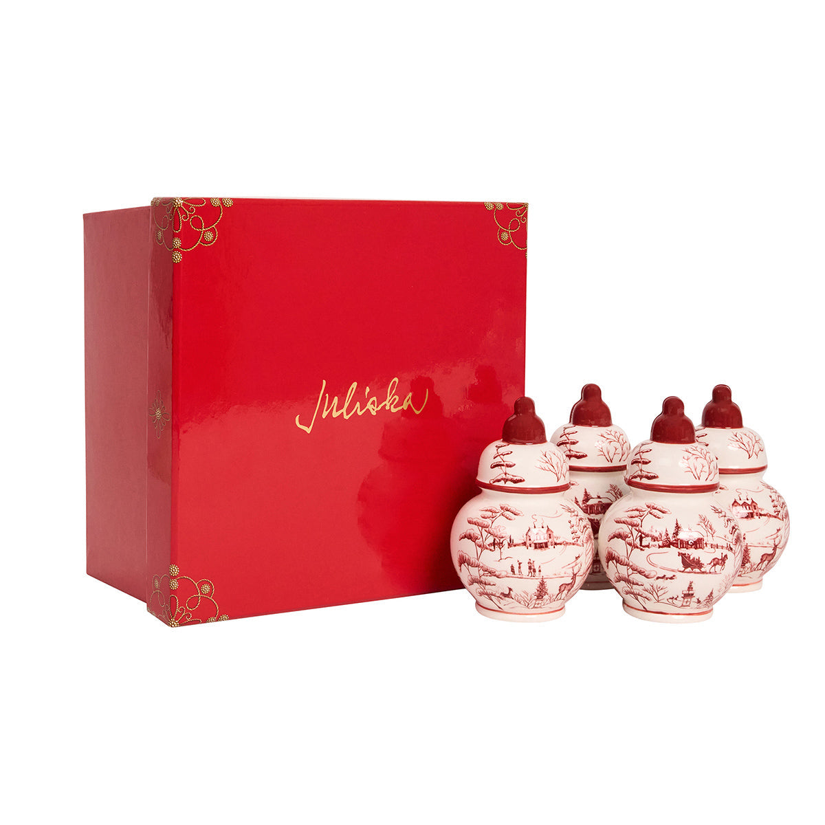 Juliska Country Estate Winter Frolic Ginger Jar Place Card Holder Set of 4 - Ruby