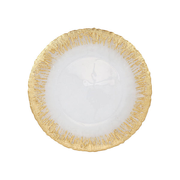 An image of Vietri Rufolo Glass Gold Brushstoke Dinner Plate