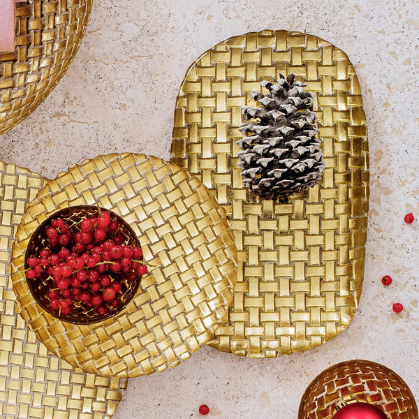 Vietri Rufolo Glass Gold Basketweave Large Rectangular Tray
