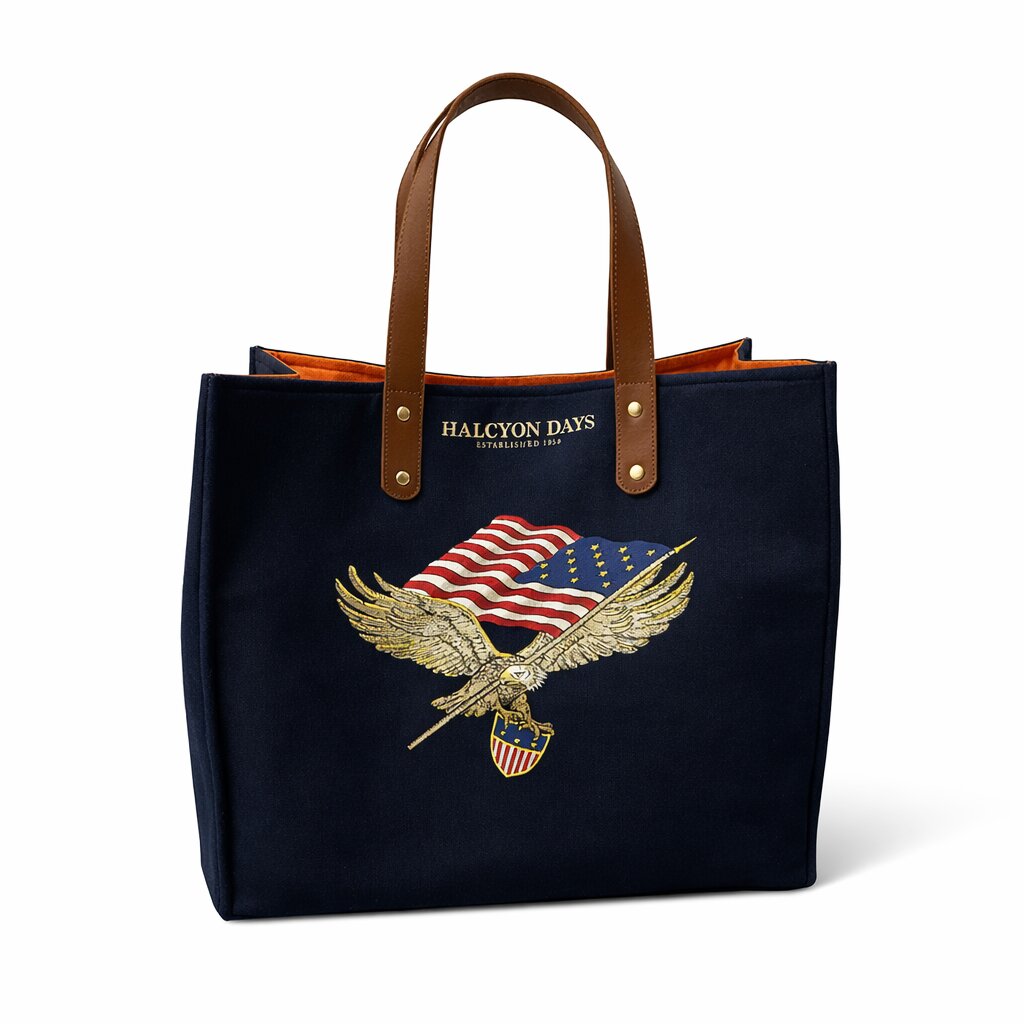 Halcyon Days Star Spangled Banner Tote Bag with Leather Handles